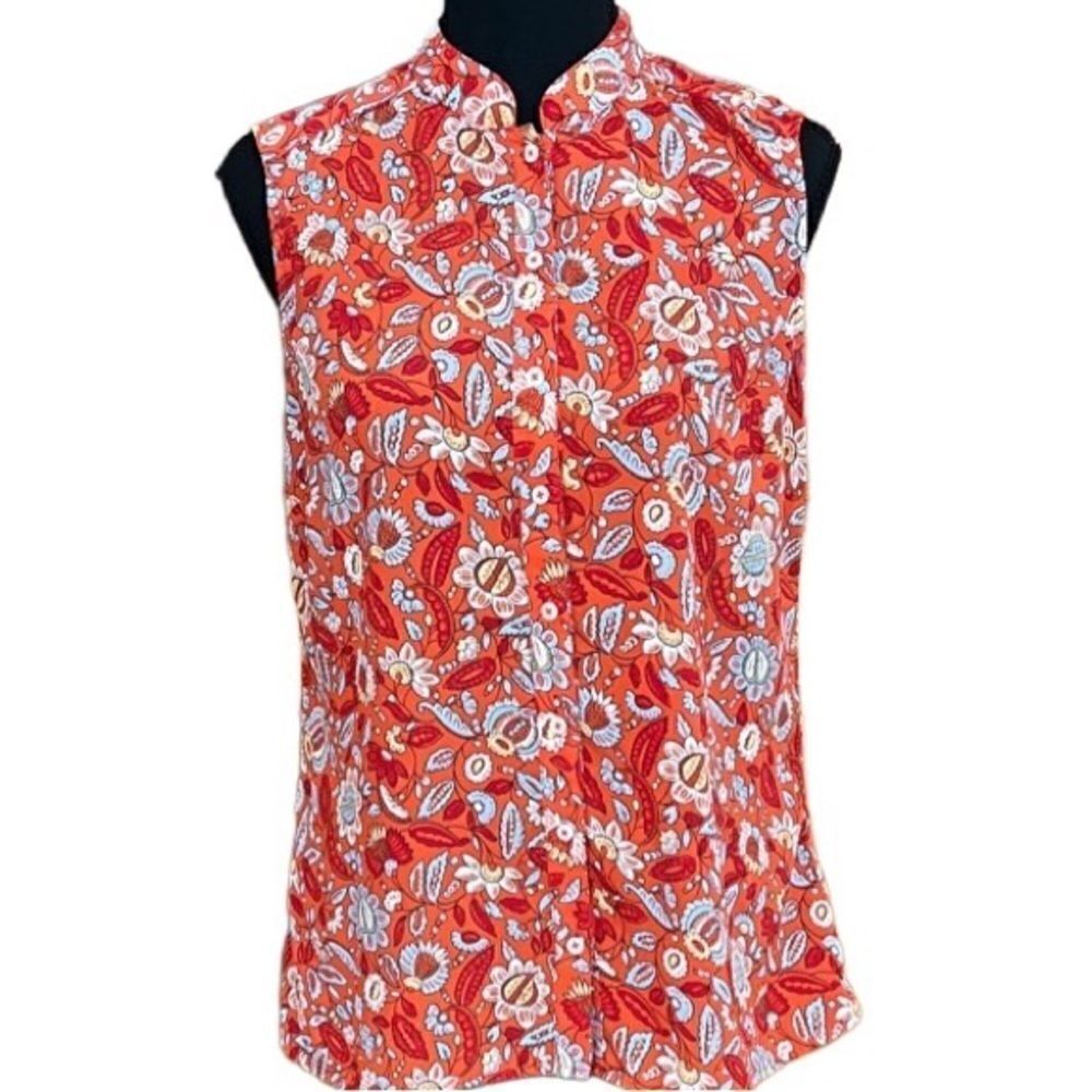 Brooks Brothers Orange Floral/Paisley Button Front Sleeveless Top Size 8.